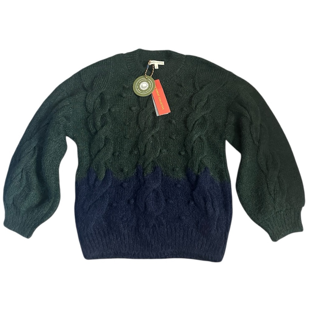 The Sunday Collective Alpaca Wool Blue and Green Cable Knit Sweater
